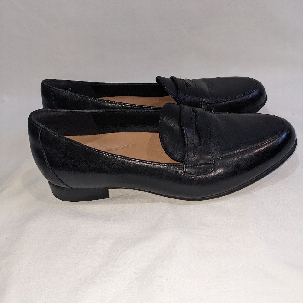 Clarks Unstructured Black Leather Penny Loafers Size 7 - Picture 4 of 13